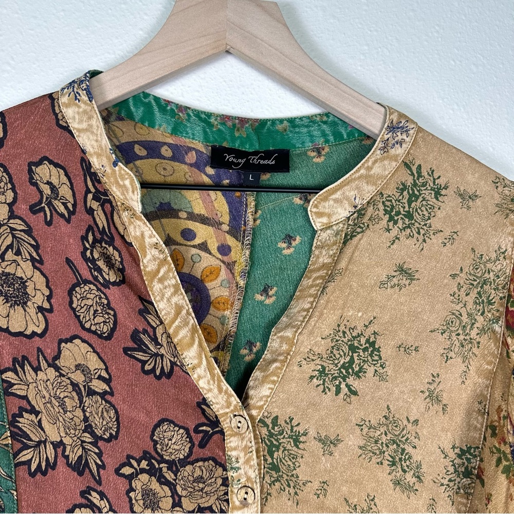 YOUNG THREADS Boho Flowy Hippie Patchwork Overdye… - image 3